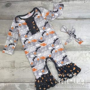 Pete and Lucy girls Trick or Treat romper.